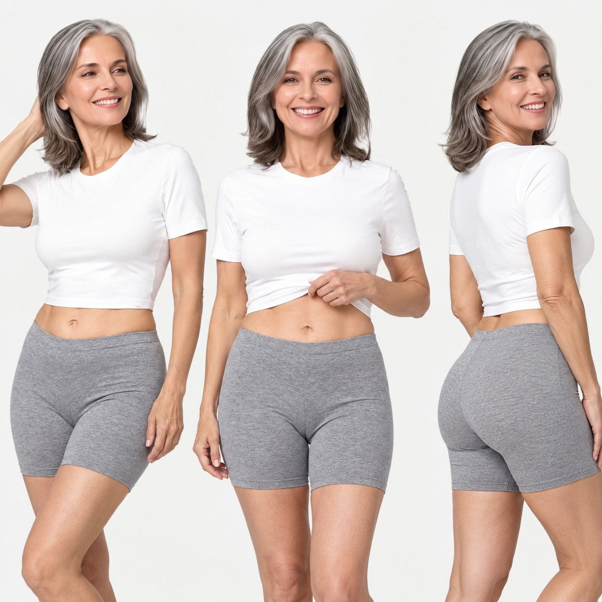 Maven Nove SLK8036 leakproof boyshort in Light Grey, worn: side, front and back view